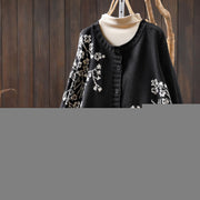 Buddha Stones Floral Buttons Cotton Women's Long Batwing Sleeve Knitted Cardigan - Black - US4-6，UK/AU8-10，EU36-38 (F) - image 19
