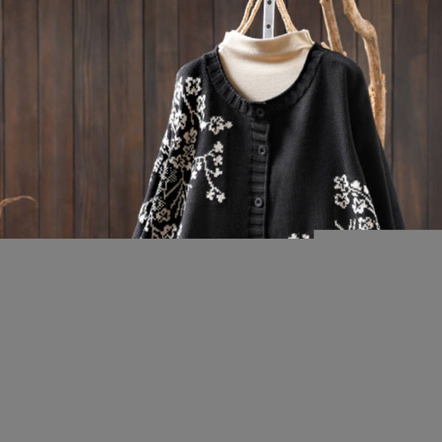 Buddha Stones Floral Buttons Cotton Women's Long Batwing Sleeve Knitted Cardigan - Black - US4-6，UK/AU8-10，EU36-38 (F) - image 19