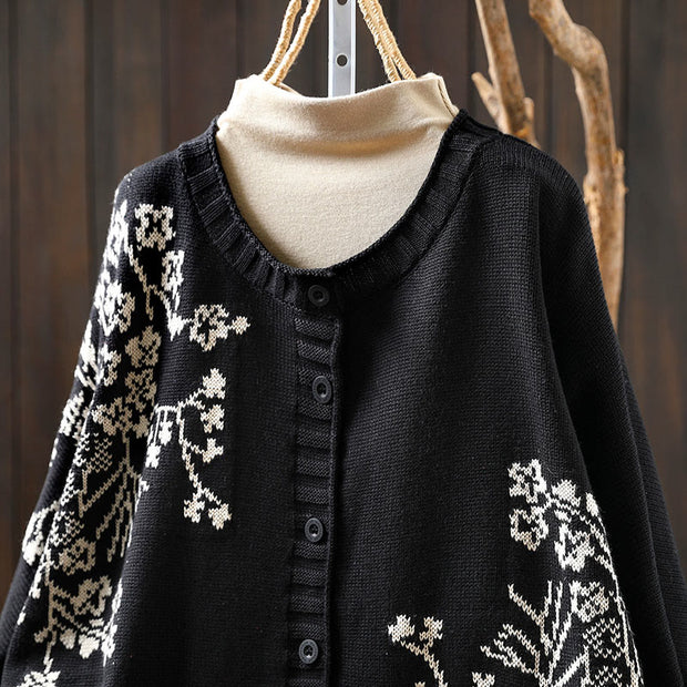 Buddha Stones Floral Buttons Cotton Women's Long Batwing Sleeve Knitted Cardigan - image 20