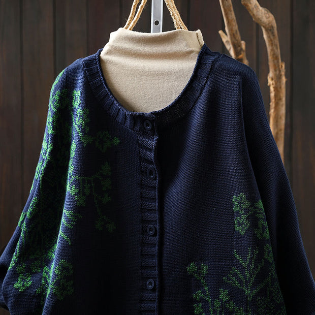 Buddha Stones Floral Buttons Cotton Women's Long Batwing Sleeve Knitted Cardigan - image 16