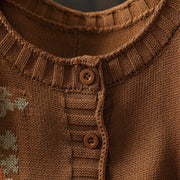 Buddha Stones Floral Buttons Cotton Women's Long Batwing Sleeve Knitted Cardigan - image 7