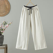 Buddha Stones Winter Contrasting Drawstring Cotton Linen Women's Wide Leg Pants With Pockets - Linen - US8-10，UK/AU12-14，EU40-42 (2XL) - image 6