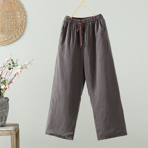 Buddha Stones Winter Contrasting Drawstring Cotton Linen Women's Wide Leg Pants With Pockets - Black - US8-10，UK/AU12-14，EU40-42 (2XL) - image 17