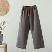 Buddha Stones Winter Contrasting Drawstring Cotton Linen Women's Wide Leg Pants With Pockets - DarkGray - US8-10，UK/AU12-14，EU40-42 (2XL) - image 17