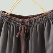 Buddha Stones Winter Contrasting Drawstring Cotton Linen Women's Wide Leg Pants With Pockets - image 18