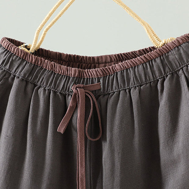 Buddha Stones Winter Contrasting Drawstring Cotton Linen Women's Wide Leg Pants With Pockets - image 18