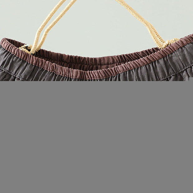 Buddha Stones Winter Contrasting Drawstring Cotton Linen Women's Wide Leg Pants With Pockets - image 18