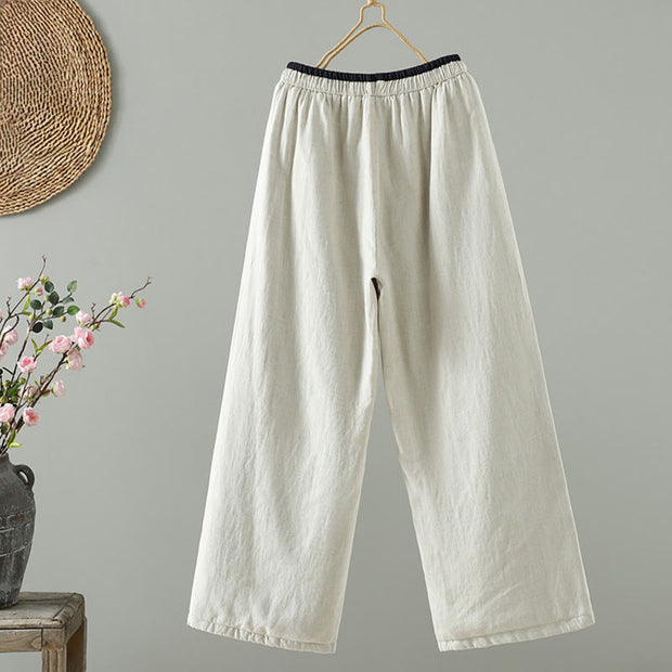 Buddha Stones Winter Contrasting Drawstring Cotton Linen Women's Wide Leg Pants With Pockets - image 7