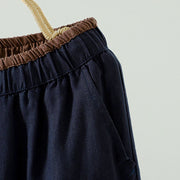 Buddha Stones Winter Contrasting Drawstring Cotton Linen Women's Wide Leg Pants With Pockets - image 3