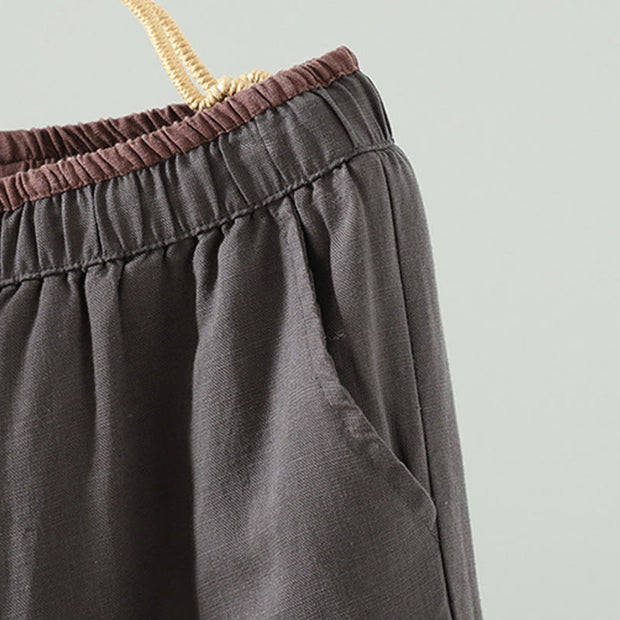 Buddha Stones Winter Contrasting Drawstring Cotton Linen Women's Wide Leg Pants With Pockets - image 19