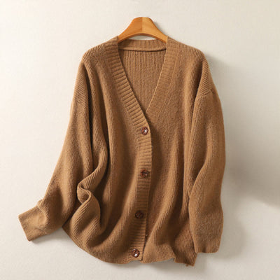 Buddha Stones Winter V-Neck Buttons Cotton Women's Long Sleeve Knitted Cardigan - SandyBrown - US4-6，UK/AU8-10，EU36-38 (F) - image 0