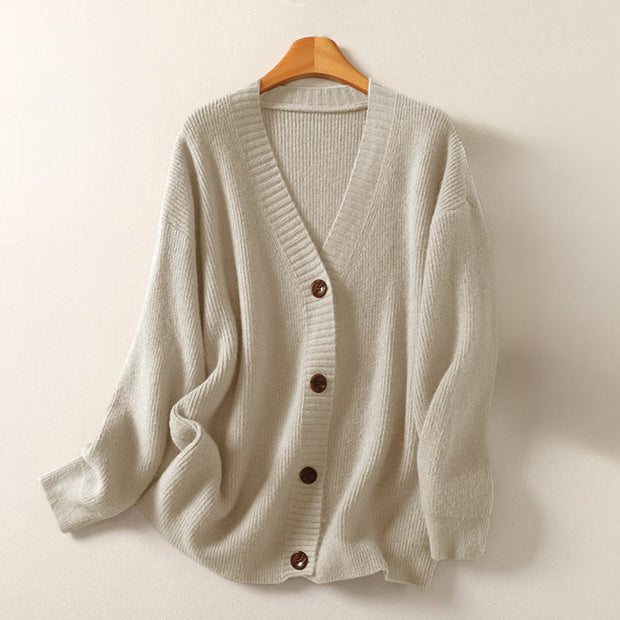 Buddha Stones Winter V-Neck Buttons Cotton Women's Long Sleeve Knitted Cardigan - Linen - US4-6，UK/AU8-10，EU36-38 (F) - image 9