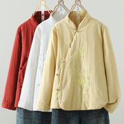 Buddha Stones Winter Solid Flower Long Sleeve Cotton Women's Thermal Jacket - image 39