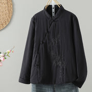 Buddha Stones Winter Solid Flower Long Sleeve Cotton Women's Thermal Jacket - Black - US8-10，UK/AU12-14，EU40-42 (2XL) - image 14