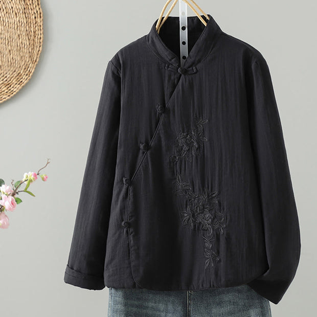 Buddha Stones Winter Solid Flower Long Sleeve Cotton Women's Thermal Jacket - Black - US8-10，UK/AU12-14，EU40-42 (2XL) - image 14