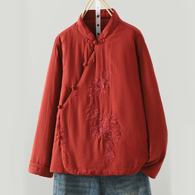 Buddha Stones Winter Solid Flower Long Sleeve Cotton Women's Thermal Jacket - Red - US8-10，UK/AU12-14，EU40-42 (2XL) - image 0