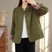 Buddha Stones Buttons Design Corduroy Long Sleeve Women's Jacket With Pockets - OliveDrab - US8-10，UK/AU12-14，EU40-42 (2XL) - image 6