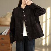 Buddha Stones Buttons Design Corduroy Long Sleeve Women's Jacket With Pockets - Sienna - US8-10，UK/AU12-14，EU40-42 (2XL) - image 17