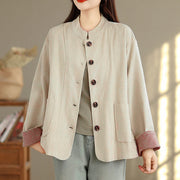 Buddha Stones Buttons Design Corduroy Long Sleeve Women's Jacket With Pockets - image 5