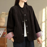Buddha Stones Buttons Design Corduroy Long Sleeve Women's Jacket With Pockets - image 22