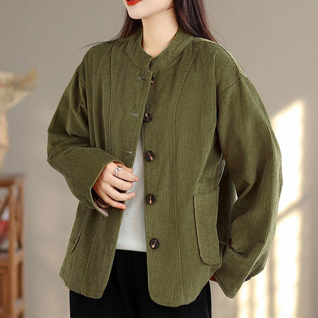 Buddha Stones Buttons Design Corduroy Long Sleeve Women's Jacket With Pockets - image 10