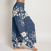 Buddha Stones Cotton Retro Simple Flowers Leaves Pattern Women's Elastic Waist Harem Pants - image 2