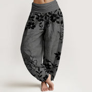 Buddha Stones Cotton Retro Simple Flowers Leaves Pattern Women's Elastic Waist Harem Pants - DimGray - US16，UK/AU20，EU48 (3XL) - image 5