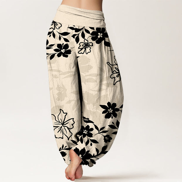 Buddha Stones Cotton Retro Simple Flowers Leaves Pattern Women's Elastic Waist Harem Pants - image 9