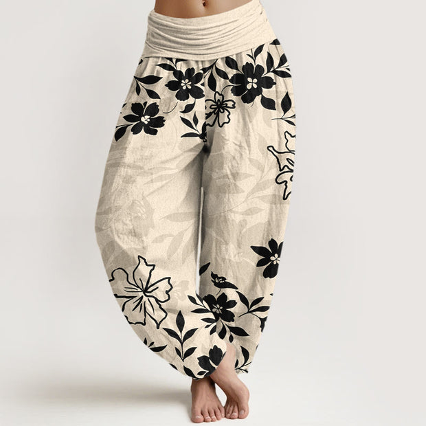 Buddha Stones Cotton Retro Simple Flowers Leaves Pattern Women's Elastic Waist Harem Pants - PapayaWhip - US16，UK/AU20，EU48 (3XL) - image 8