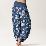 Buddha Stones Cotton Full Coverage Flowers Pattern Women's Elastic Waist Harem Pants - image 1