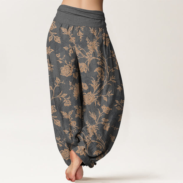 Buddha Stones Cotton Full Coverage Flowers Pattern Women's Elastic Waist Harem Pants - image 6