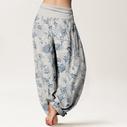 Buddha Stones Cotton Full Coverage Flowers Pattern Women's Elastic Waist Harem Pants - image 9