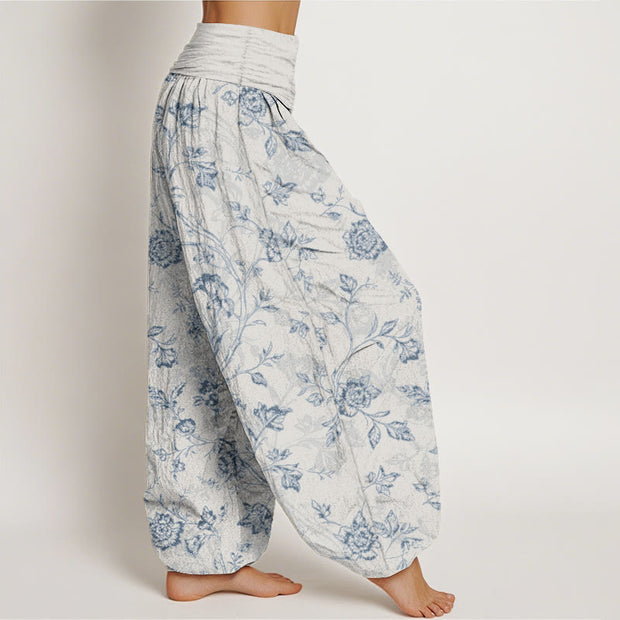 Buddha Stones Cotton Full Coverage Flowers Pattern Women's Elastic Waist Harem Pants - image 10