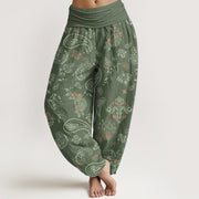Buddha Stones Cotton Vintage Paisley Pattern Women's Elastic Waist Harem Pants - SeaGreen - US16，UK/AU20，EU48 (3XL) - image 0