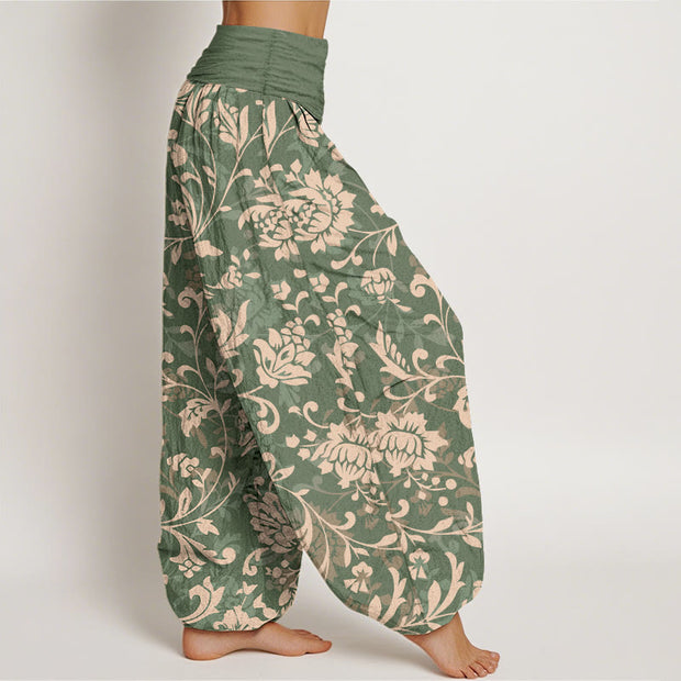 Buddha Stones Cotton Understated Luxury Flower Vine Pattern Women's Elastic Waist Harem Pants - image 2