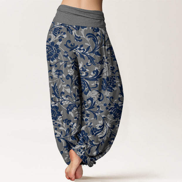 Buddha Stones Cotton Understated Luxury Flower Vine Pattern Women's Elastic Waist Harem Pants - image 6