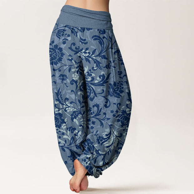 Buddha Stones Cotton Understated Luxury Flower Vine Pattern Women's Elastic Waist Harem Pants - image 9