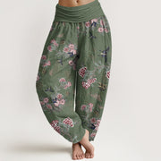 Buddha Stones Cotton Flowers Leaves Butterfly Pattern Women's Elastic Waist Harem Pants - SeaGreen - US16，UK/AU20，EU48 (3XL) - image 5