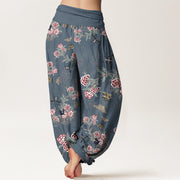 Buddha Stones Cotton Flowers Leaves Butterfly Pattern Women's Elastic Waist Harem Pants - image 9