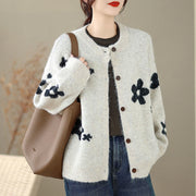 Buddha Stones Winter Flowers Buttons Cotton Women's Long Sleeve Knitted Cardigan - image 12