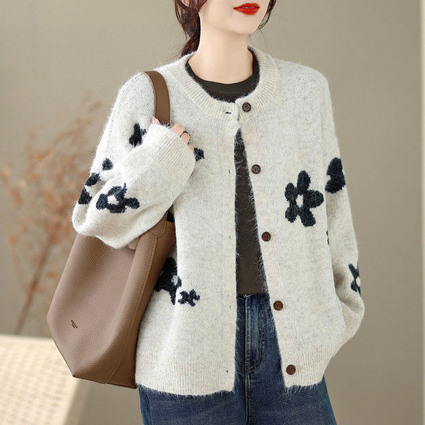 Buddha Stones Winter Flowers Buttons Cotton Women's Long Sleeve Knitted Cardigan - image 12