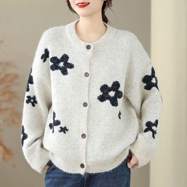 Buddha Stones Winter Flowers Buttons Cotton Women's Long Sleeve Knitted Cardigan - image 11