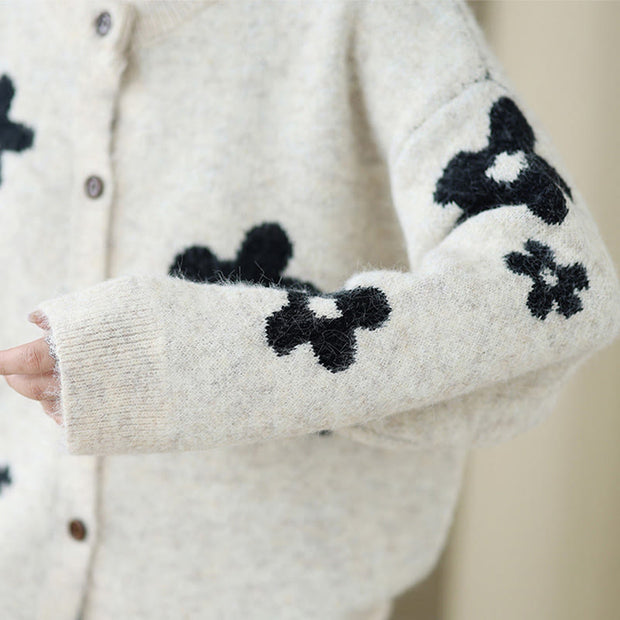 Buddha Stones Winter Flowers Buttons Cotton Women's Long Sleeve Knitted Cardigan - image 14