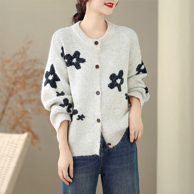 Buddha Stones Winter Flowers Buttons Cotton Women's Long Sleeve Knitted Cardigan - image 8