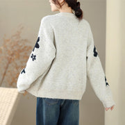 Buddha Stones Winter Flowers Buttons Cotton Women's Long Sleeve Knitted Cardigan - image 9