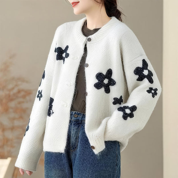 Buddha Stones Winter Flowers Buttons Cotton Women's Long Sleeve Knitted Cardigan - image 7