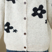 Buddha Stones Winter Flowers Buttons Cotton Women's Long Sleeve Knitted Cardigan - image 15