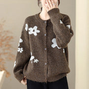 Buddha Stones Winter Flowers Buttons Cotton Women's Long Sleeve Knitted Cardigan - image 5