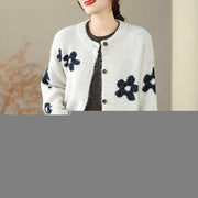 Buddha Stones Winter Flowers Buttons Cotton Women's Long Sleeve Knitted Cardigan - Linen - US4，UK/AU8，EU36 (F) - image 6