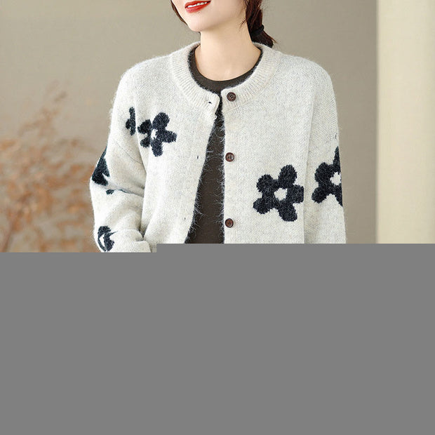 Buddha Stones Winter Flowers Buttons Cotton Women's Long Sleeve Knitted Cardigan - Linen - US4，UK/AU8，EU36 (F) - image 6